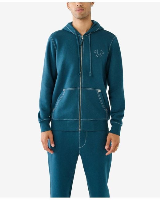 True Religion Big T Zip Up Hoodie in Blue for Men Lyst