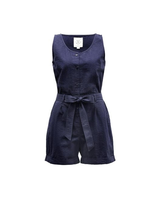 Hope & Henry Blue Flutter Button Front Romper