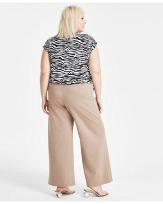 BarIII Black Trendy Plus Size Zebra Print Mock Neck Top High Rise Wide Leg Ponte Knit Pants Created For Macys