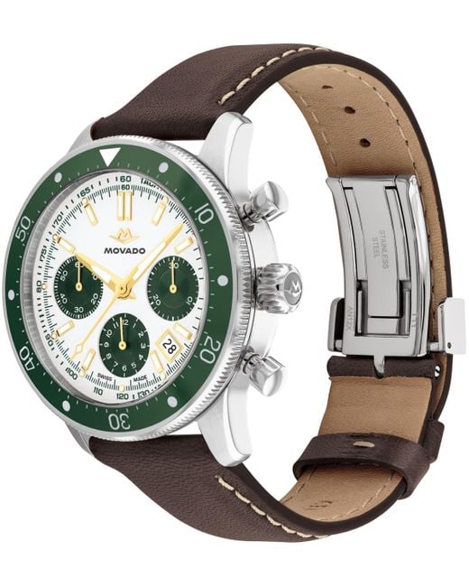 Movado Gray Super Sub Sea Alta Swiss Automatic-chronograph Chocolate Leather Watch for men