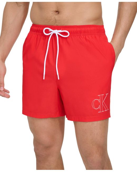 Calvin Klein Red Outline Logo Modern Euro 5" Volley Swim Trunks for men