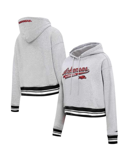 Pro Standard Gray Arkansas Razorbacks Script Tail Fleece Cropped Pullover Hoodie