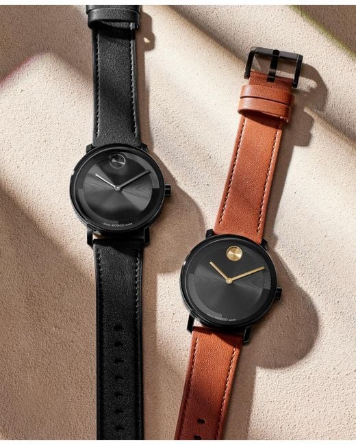 Movado Black Bold Evolution 2.0 Swiss Quartz Leather Watch 40mm for men