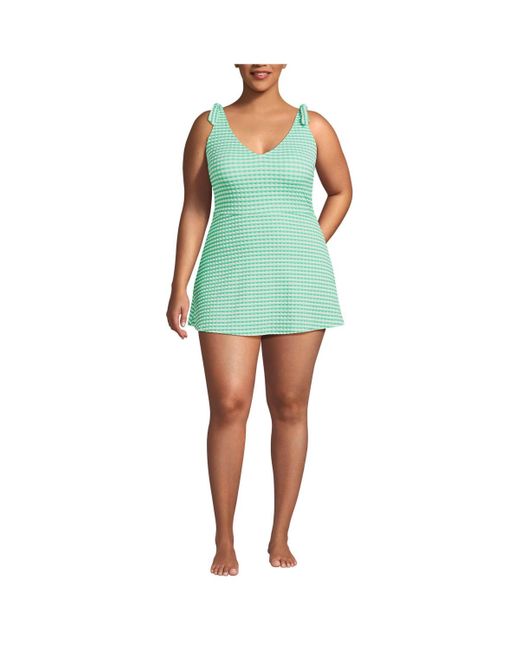 Lands' End Green Plus Size Gingham Mini Swim Dress One Piece Swimsuit