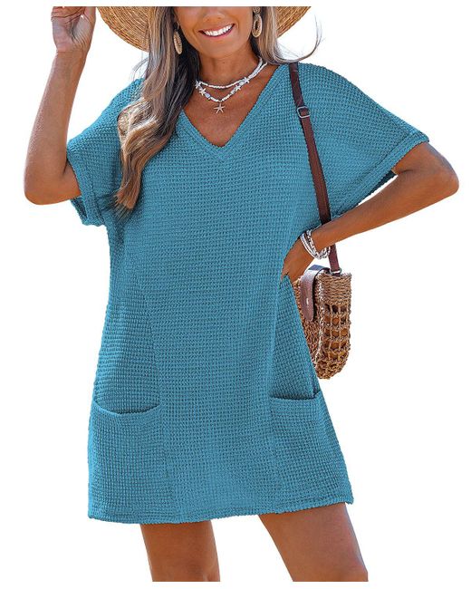 CUPSHE Blue Sunny Days Only Green Cover-up Mini Beach Dress