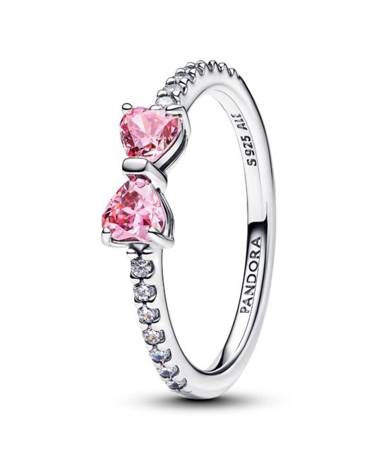 Pandora White Sparkling Pink Bow Ring