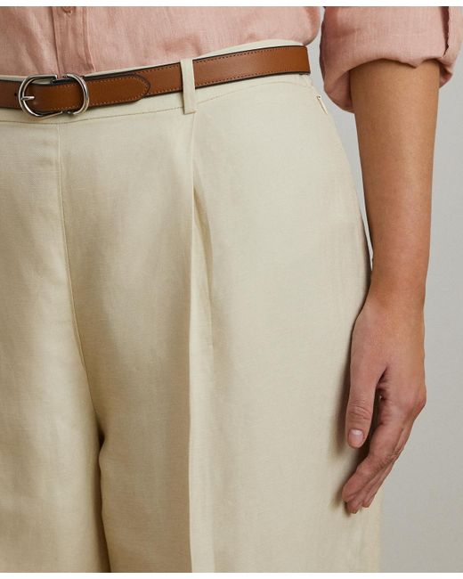 Ralph Lauren Natural Plus Size Linen-blend Twill Wide-leg Pants