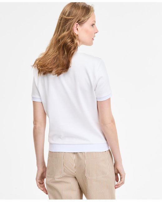Tommy Hilfiger White Lace-front Short-sleeve Cotton Top