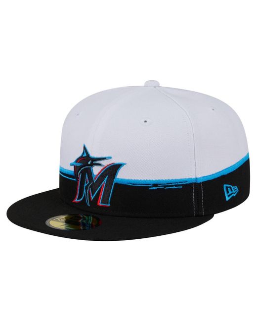 KTZ Blue Black/white Miami Marlins Paint Stroke 59fiftyâ Fitted Hat for men
