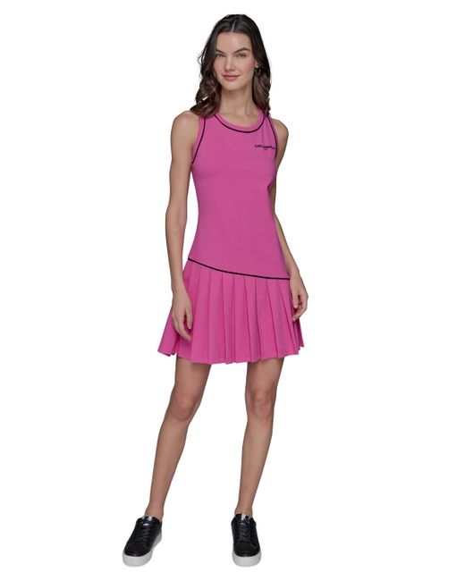 Karl Lagerfeld Purple Sleeveless Pleated Minidress