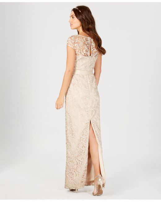 Adrianna Papell Lace Cap Sleeve Gown in Natural Lyst