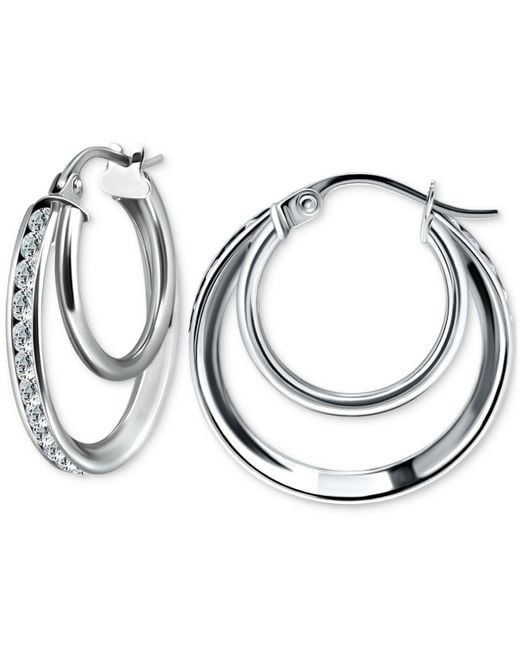Giani Bernini Metallic Cubic Zirconia Square Double Small Hoop Earrings