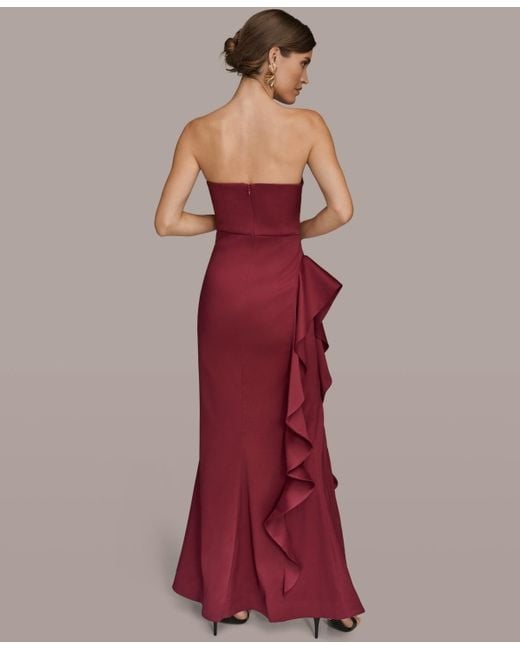 Donna Karan Red Strapless Side Ruffle Dress