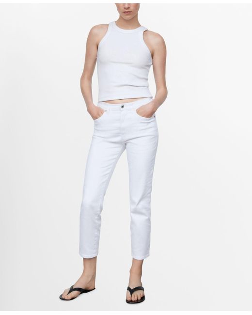Mango Slim Cropped Jeans in White | Lyst