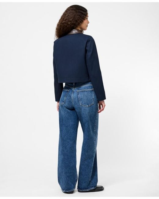 French Connection Blue Contrast Trim Two Pocket Cropped Jacket