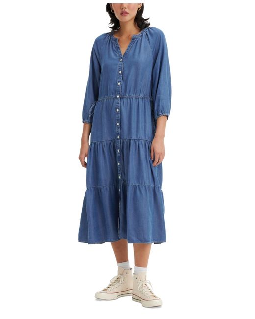 Levi's Blue Cecile Tiered 3/4-sleeve Midi Dress