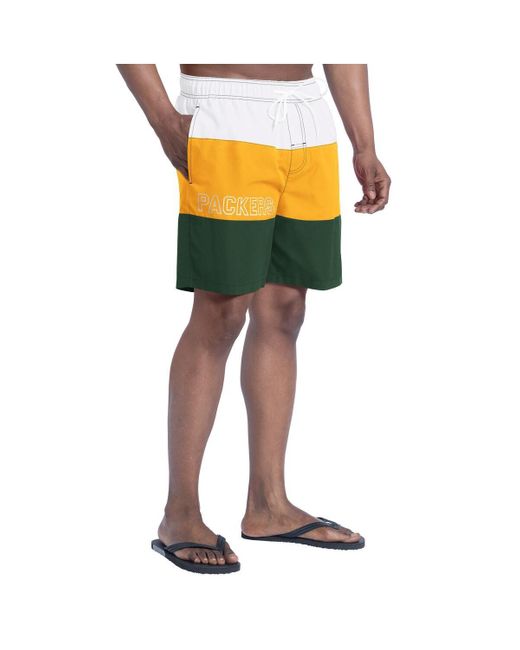 G-III 4Her by Carl Banks Yellow Green/gold Green Bay Packers Sunrise Volley Swim Shorts for men