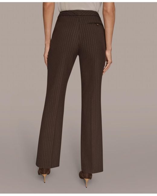 Donna Karan Brown Mid Rise Straight Fit Pinstripe Pants