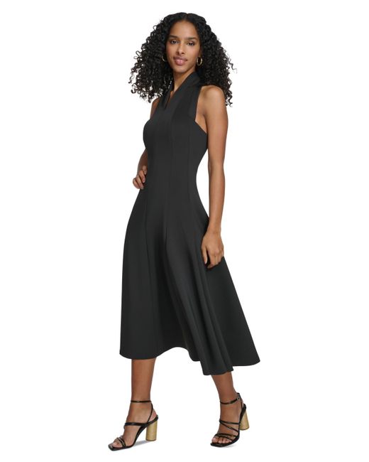 Calvin Klein Black V-neck Scuba-crepe A-line Dress
