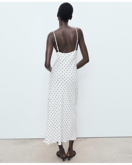 Mango White Draped Neckline Long Dress