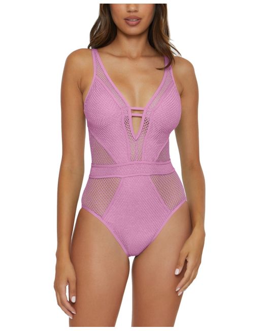 Becca Purple Network Plunge-neck One-piece Swimsuit
