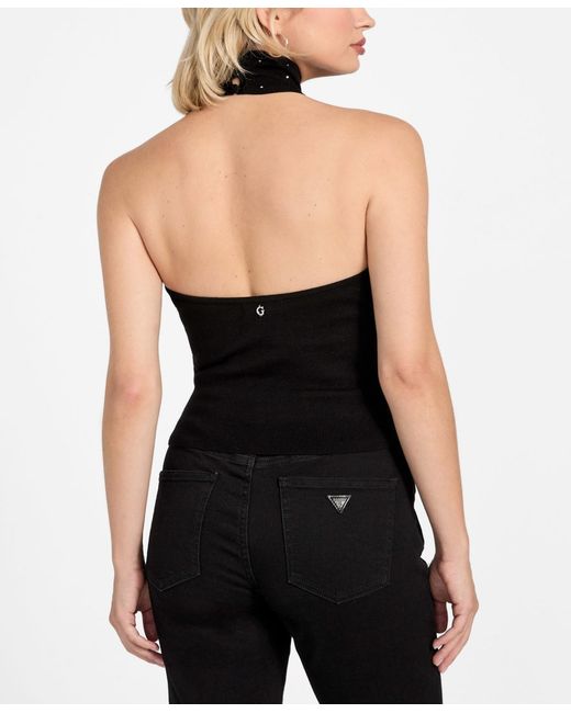 Guess Black Sleeveless Halter Neck Minara Hot Fix Top