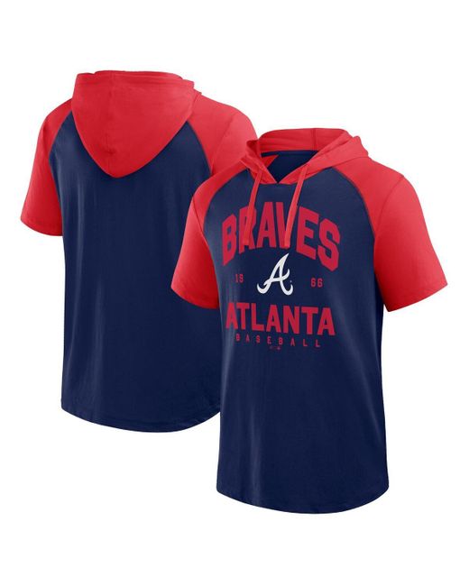 Fanatics Blue Atlanta Braves Prime Raglan Short Sleeve Hoodie T-shirt for men