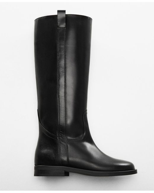 Mango Black Leather High-leg Boots