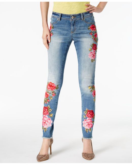 INC International Concepts Blue Embroidered Skinny Jeans