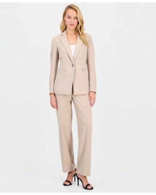 Anne Klein Natural Notch Collar One Button Jacket High Rise Wide Leg Pants