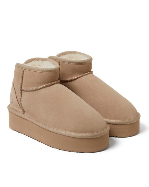 Dearfoams Natural Fireside By Kingston Genuine Shearling Platform Bootie