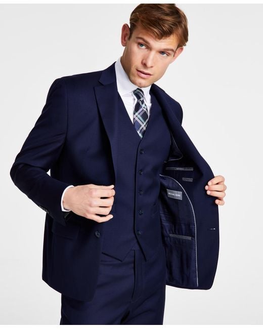 Michael Kors Blue Classic-fit Wool Stretch Solid Suit Jacket for men