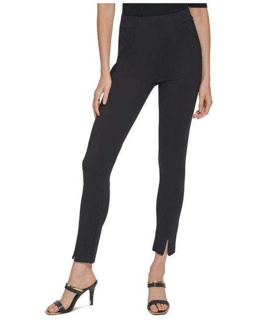 DKNY Solid Zippercuff Pontéknit Pullon Pants in Black Lyst