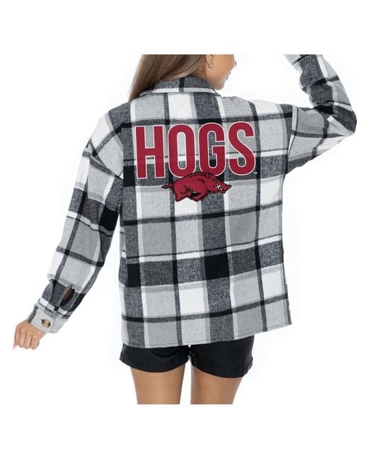 Gameday Couture White Grey Arkansas Razorbacks Long Sleeve Brushed Plaid Button-up Overshirt Jacket