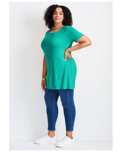 Avenue Blue Plus Size Button Detail Tunic Tee