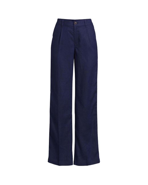 Lands' End Blue Petite High Rise Wide Leg Linen Pleated Pants