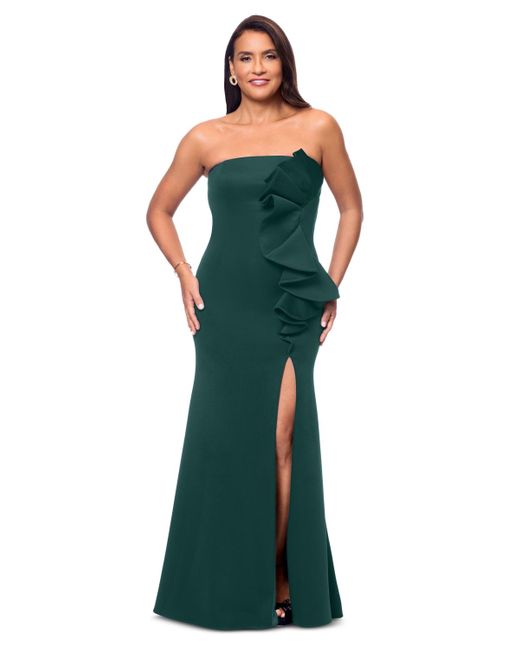 Betsy Adam Strapless Ruffled Evening Gown in Green Lyst