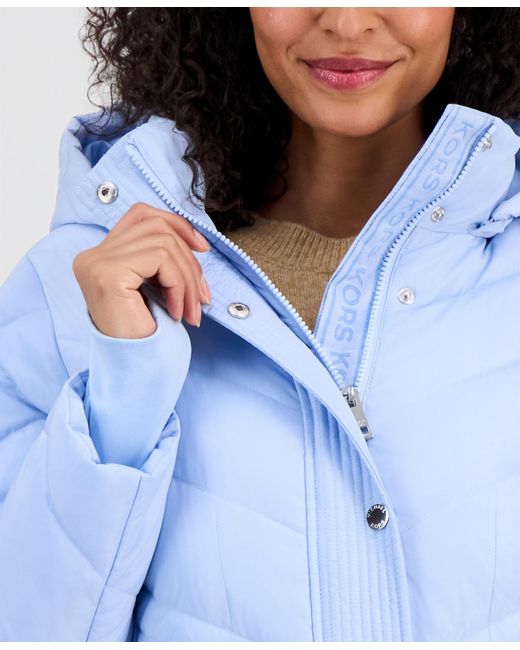 Michael Kors Blue Michael Packable Hooded Puffer Coat