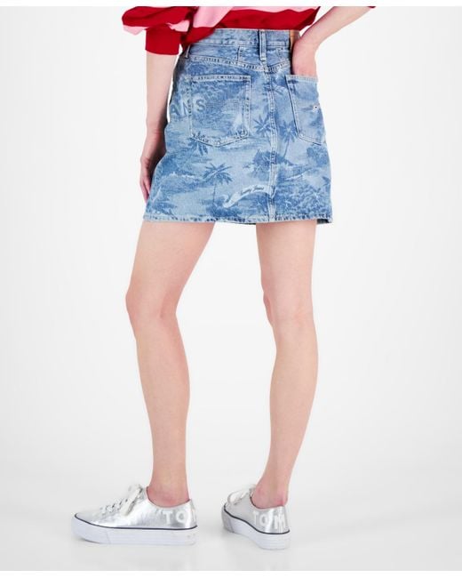 Tommy Hilfiger Blue Hawaiian-print Denim Mini Skirt