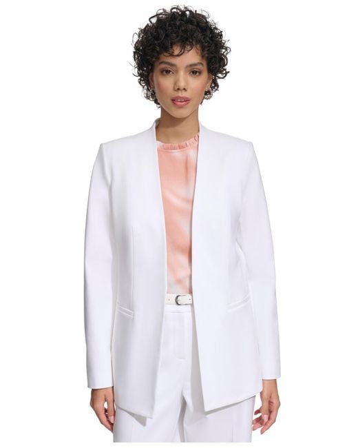 Calvin Klein White Petite Open-front Shoulder-padded Blazer