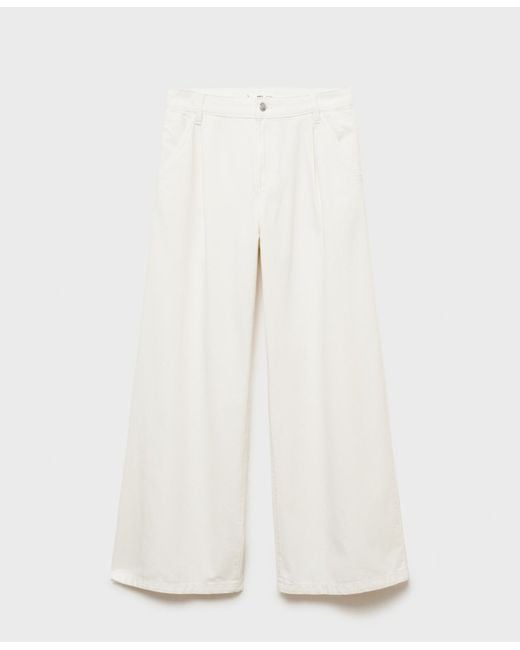 Mango White Wide Leg Pleated Jeans