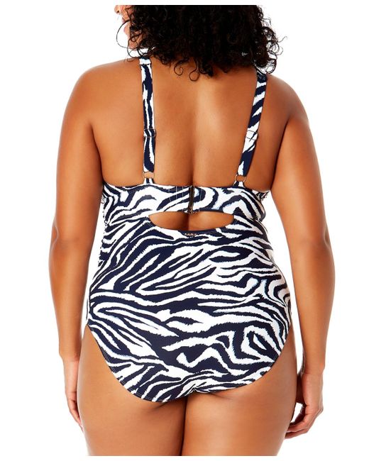 Anne Cole Blue Plus Size Zebra-print One-piece Swimsuit