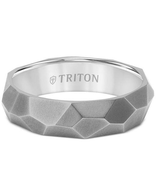 Triton White Faceted Brush Finish Wedding Band for men