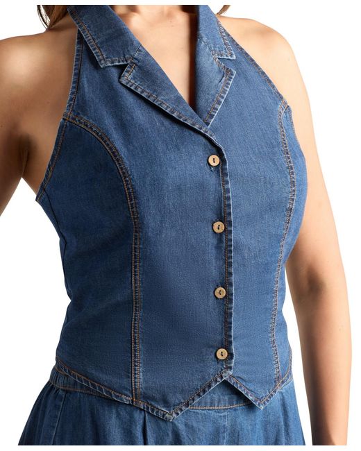 Bcx Blue Sleeveless Button-front Vest