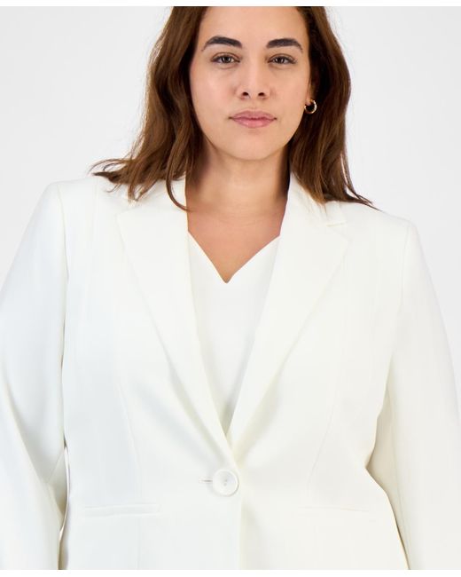 Kasper White Plus Size Crepe One-button Blazer