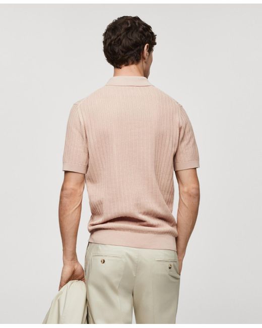 Mango Pink Openwork Knit Cotton Polo for men
