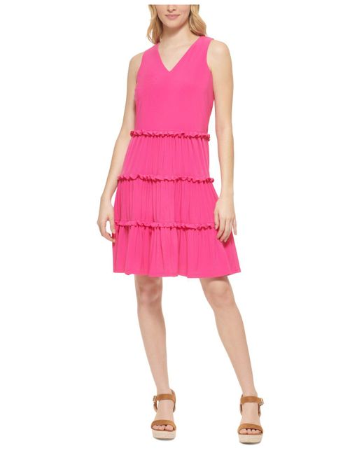 Tommy Hilfiger Synthetic Tiered Jersey Shift Dress in Pink | Lyst