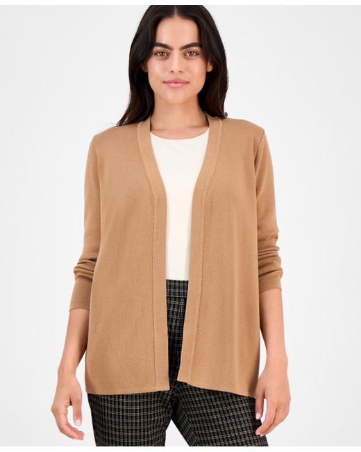 Anne Klein Natural Petite Long-sleeve Open-front Cardigan