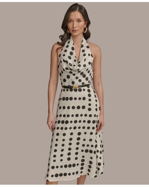 Donna Karan Natural Polka-dot Belted A-line Dress