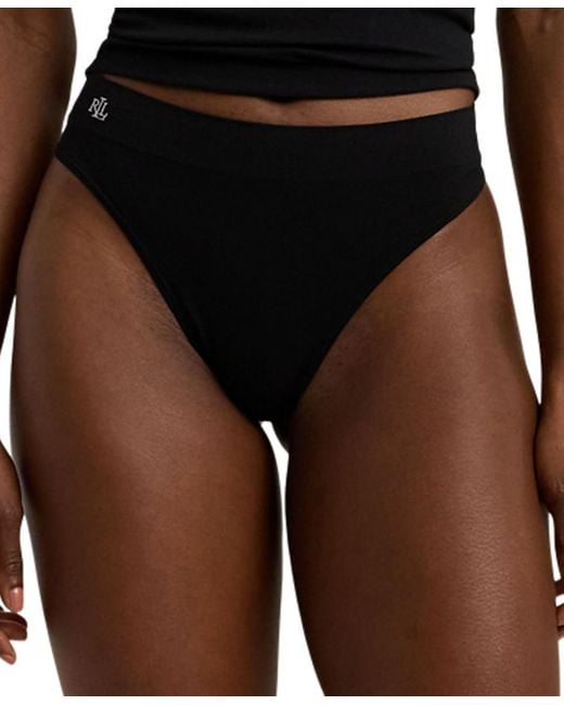 Ralph Lauren Black Seamless Stretch Jersey Thong Underwear 4l0010